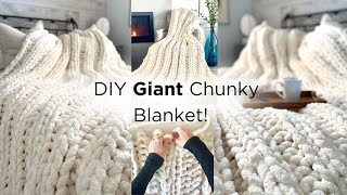 Easy Chunky Knit Blanket Diy  How To Make A Chunky Blanket With Your Hands 🧶  Asmr Home Decor [upl. by Palmira]