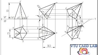 Projection of a pentagonal pyramid with corner on HP [upl. by Deyas]