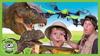 Dinosaur amp Drone Chase at Playground  TRex Ranch Adventures for Kids [upl. by Kensell251]