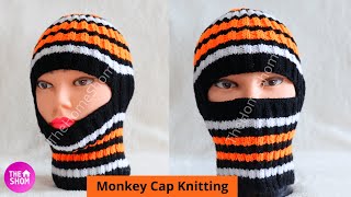 Monkey cap knittingtopi helmet hatmonkey cap bunai pattern for kidsbaby 36 years with many tips [upl. by Snilloc350]