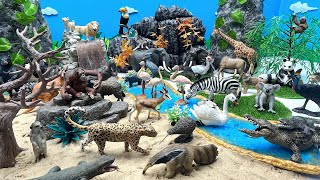 Africa Animals In Waterhole And Autumn  Small World Diorama For Animals 가을 야생 동물 [upl. by Akinyt]