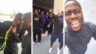 Kevin Hart Races LSU Sprinter at NCAA Championships [upl. by Ahsyad]