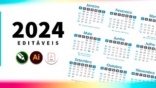 Calendários 2024 editáveis CDR  AI  PDF [upl. by Jilly]