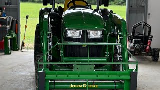 John Deere Compact 3025D w 300E Loader QuickChange Bucket to forks and operation [upl. by Aetnuahs]