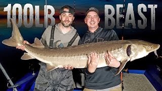 Catching a 100lb Lake Sturgeon on the Rainy River  Fishing Prehistoric Fish [upl. by Annabel]