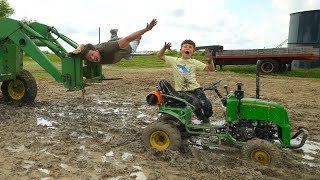 Hudson Finds His Kids Tractors Stuck in the Mud  Tractors for kids [upl. by Yalahs971]