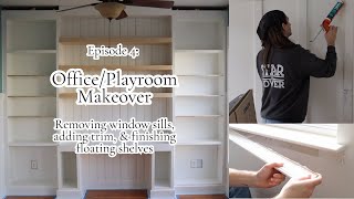 DIY OfficePlayroom Makeover  Part 4 New Windowsills All New Trim amp Finishing Floating Shelves [upl. by Aihtibat695]