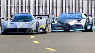 Bugatti Divo vs Pagani Zonda R  Top Gear Track [upl. by Ayinat]