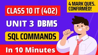 SQL COMMANDS  Class 10 IT code 402 Unit 3 DBMS [upl. by Etnaik]