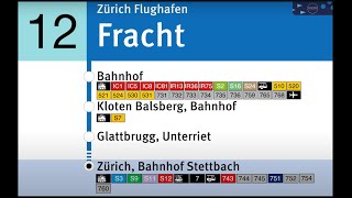 VBG Ansagen » 12 Zürich Flughafen Fracht — Zürich Bahnhof Stettbach  SLBahnen [upl. by Phillie]