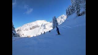 Skiing in Avoriaz January 2024 on run Bleue d Arare [upl. by Domph]