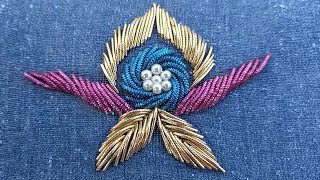 Hand Work Embroidery Flower and Leaf Designs ZardosiThreads Skills [upl. by Binny]