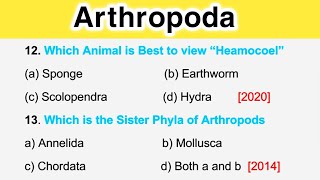 Arthropoda Class 11 MCQ  Most Repeated Questions  Animal Kingdom MCQ  NEET 2023 [upl. by Avika]