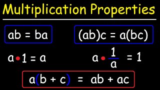 Multiplication Properties  Commutative Associative Inverse Identity Distributive  Algebra [upl. by Etnomal86]