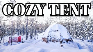 COZY HOT TENT in FREEZING WEATHER BEST HOT TENT for WINTER CAMPING [upl. by Loeb852]