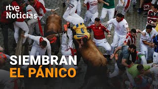 SAN FERMÍN 2022 El QUINTO ENCIERRO el MÁS PELIGROSO con los TOROS de CEBADA GAGO  RTVE Noticias [upl. by Eanel]