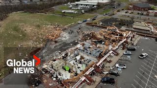 Tennessee tornadoes Drone video shows the devastation as crews clean up from deadly storms [upl. by Naihtniroc690]