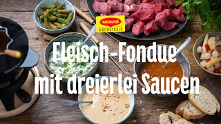 FleischFondue mit dreierlei Saucen [upl. by Ynabla415]