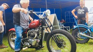 1958 TRIUMPH TR6 750 CHOPPER Bike KickStart Engine Exhaust Sound NETLEY MARSH Motorcycle Autojumble [upl. by Aisatna]