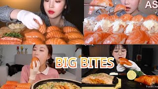 【BEST ASMR】GIANT SALMON SUSHI MUKBANG 7 巨大サーモン寿司 咀嚼音 EatwithBokiMIYUASMRAmiAmiAejeong [upl. by Nahtanha]