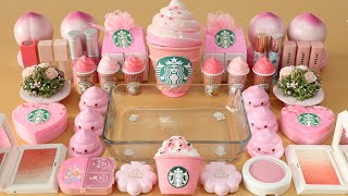 Mixing”Pink Starbucks” Eyeshadow and Makeuppartsglitter Into SlimeSatisfying Slime Video★ASMR★ [upl. by Becki94]