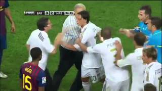 Real Madrid vs Barcelona Supercopa Brawl in Spanish August 17 2011 Fabregas Ozil Villa Red Card [upl. by Briscoe]