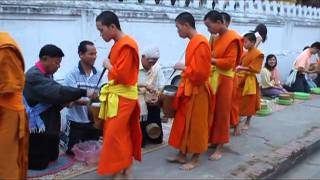 Giving Alms to Monks Luang Prabang Laos [upl. by Baggett286]