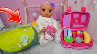 Baby Alive baby doll packing baby bag and lunchbox for daycare [upl. by Selfridge]