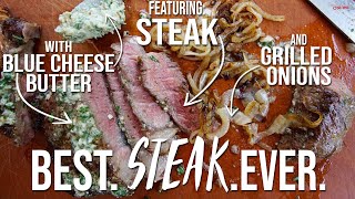 Steak with Blue Cheese Butter amp Grilled Onions  SAM THE COOKING GUY [upl. by Enala356]