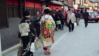 Geisha Walk in Kyoto Gion Hanamikoji  Amazing Beautiful Kimono and Obi 京都、祇園祭直前、花見小路を歩く舞妓さん、感動の着物と帯 [upl. by Epuladaugairam817]