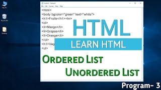 Ordered and Unordered List in HTML [upl. by Nwahsauq]