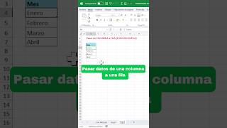 Pasar datos de una COLUMNA a una FILA en excel exceltips exceltutorial [upl. by Oicnevuj]