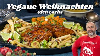 Veganes Weihnachtsessen zum verlieben Ofen quotLachsquot mit Süßkartoffelpüree Gemüse und Orangensoße [upl. by Tama]