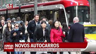 Novos autocarros TTC substitui eléctricos da rota 510 na Spadina Avenue em Toronto [upl. by Hadihsar166]