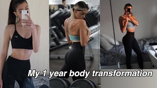 1 year body transformation  skinny to muscular female [upl. by Aihsot]