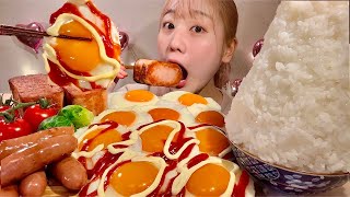 ASMR Fried Egg Spam Sausage【Mukbang Eating Sounds】【English subtitles】 [upl. by Clive256]