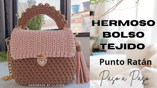 BOLSO TEJIDO A CROCHET🧶 Punto RATÁN  Fácil y Rápido [upl. by Nordgren]