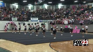 Video Cheerleaders gather at Catoosa High School for Cheer For a Cure [upl. by Ycniuqal149]