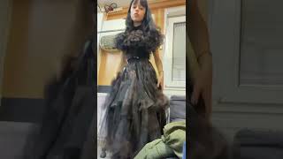 Jenna Ortega tries on Wednesdays prom dress 👗 [upl. by Sackville120]