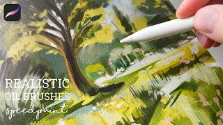 Speedpaint Procreate Oil Brushes  Realistic Oil Summer Landscape in Procreate [upl. by Ettelloc]