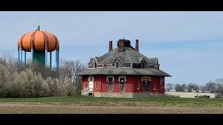 Trains Under Worlds Largest Pumpkin Water Tower Norfolk Southern Intermodal Train With Double DPU [upl. by Aiksas]