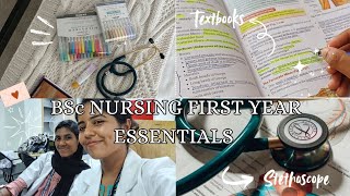 BSc NURSING FIRST YEAR ESSENTIALS  things to buy for medical college  textbooks coatstethoscope [upl. by Rajewski140]