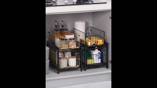 Kitchen Storage Rack Under Sink Spice Rack Sliding Cabinet Basket PullOut Organizer [upl. by Ahsikar]