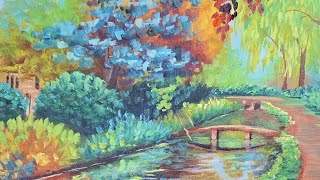 Autumn English Cotswolds Stream Landscape Acrylic Painting LIVE Tutorial [upl. by Sabrina]