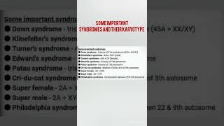 SYNDROMES AND THEIR KARYOTYPE shortsfeed youtubeshorts neetpg [upl. by Phelips]