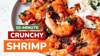 10Minute Lemon Garlic Shrimp Recipe  PanFried Crunchy ShellOn Shrimp [upl. by Afaw13]