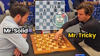 Teimour Radjabovs solidity vs Magnus Carlsens genius  World Blitz 2023 Round 5 [upl. by Ecirehc]