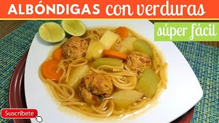 Albóndigas con fideos y verduras  Cocina de Addy [upl. by Monique]