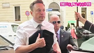 Elon Musk Arrives For Lunch With Heavy Security At Tullio Restaurant in Rome Italy [upl. by Ennovoj766]