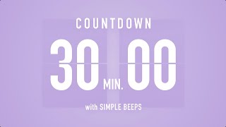 30 Min Countdown Flip Clock Timer  Simple Beeps 🫐 🔔 [upl. by Lothario]